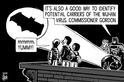 Cartoon: Wuhan virus (medium) by sinann tagged wuhan,virus,bats,batman,coronavirus