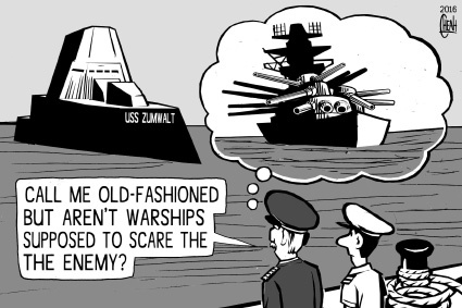 Cartoon: Zumwalt destroyer (medium) by sinann tagged zumwalt,destroyer,warship