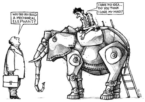 Cartoon: ELEPHANT (medium) by ALEX gb tagged elephant,mechanical,unusual,crisis,questions,mind