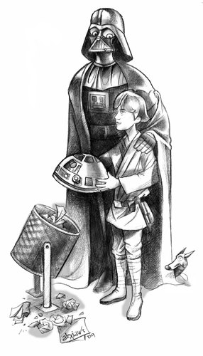 Cartoon: star litter (medium) by ALEX gb tagged star,wars,darth,vader,luke,skywalker,movies,science,fiction,george,lucas,r2d2,robots,artificial,intelligence