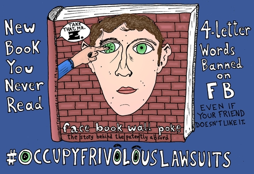 Cartoon: Facebook Wall Poke (medium) by laughzilla tagged mark,zuckerberg,facebook,face,book,wall,poke,caricature,cartoon,comic,webcomic,editorial,frivolous,lawsuits