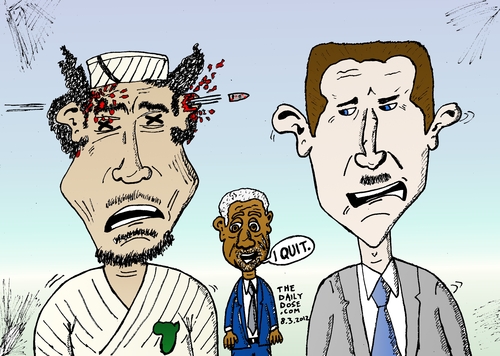 Cartoon: Gadaffy Assad Annan caricature (medium) by laughzilla tagged political,cartoon,editorial,comic,webcomic,kofi,annan,muammar,gadaffi,khadafi,gadafi,gadaffy,bashar,assad,laughzilla,thedailydose,caricature,syria,libya,un,united,nations,leaders,outgoing