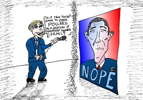 Cartoon: Obama on Pollard (medium) by laughzilla tagged president,obama,pollard,editorial,cartoon,hope,nope,poster,political,comic,caricature,satire,parody,webcomic,jonathanpollard,laughzilla,oyvey