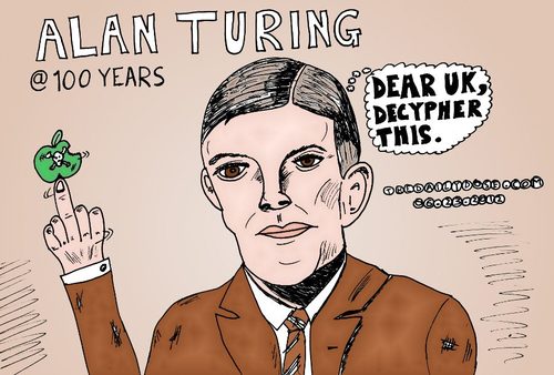 Cartoon: Turing caricature at 100 (medium) by laughzilla tagged turing,caricature,decypher,computer,scientist,portrait,cartoon,satire,comic,laughzilla,thedailydose