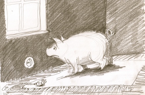 Cartoon: Hausschwein (medium) by gothiel tagged wall,socket,pig,steckdose,schwein,wand,haustier,hausschwein,tierquälerei,strom