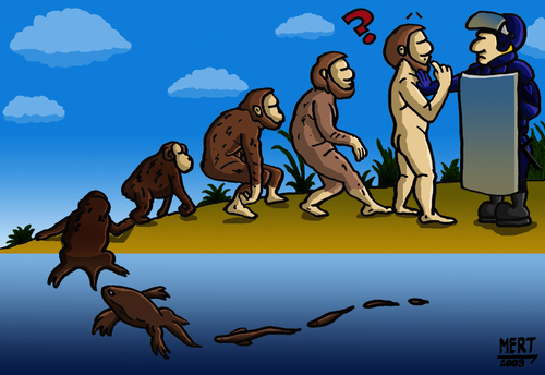 Cartoon: EVOLUTION (medium) by MERT_GURKAN tagged human,evolution,police,caricature