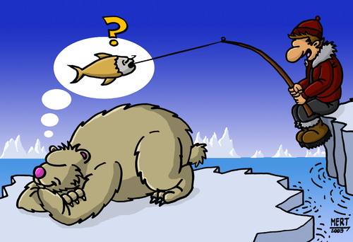 Cartoon: FISHER (medium) by MERT_GURKAN tagged animals,bear,fish,fishing,sleep,caricature