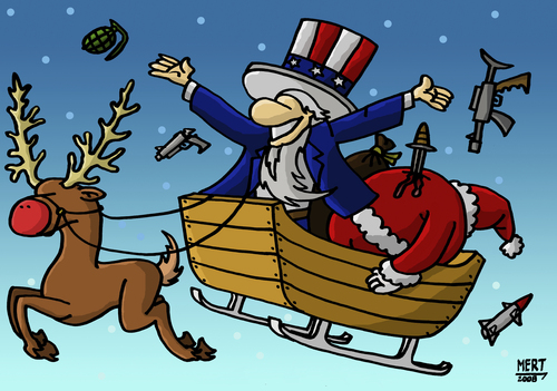 Cartoon: SANTA_SAM (medium) by MERT_GURKAN tagged uncle,sam,usa,noel,gift,santa,caricature