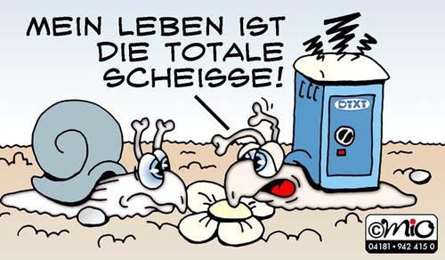 Cartoon: Treffen sich 2 Schnecken... (medium) by MiO tagged schnecken,mio,dixi,scheisse