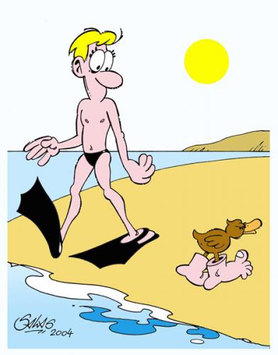 Cartoon: Adaptation (medium) by Salas tagged duck,beach,sea,foot,feet,