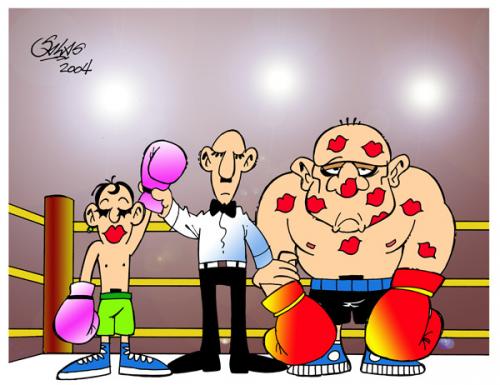 Cartoon: The winner (medium) by Salas tagged boxing,winner,sport,gay,kiss,