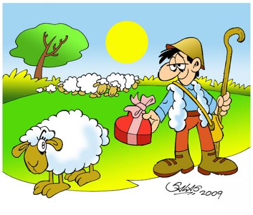 Cartoon: Valentine s Day (medium) by Salas tagged ewe,shepard,sheep,love,grass