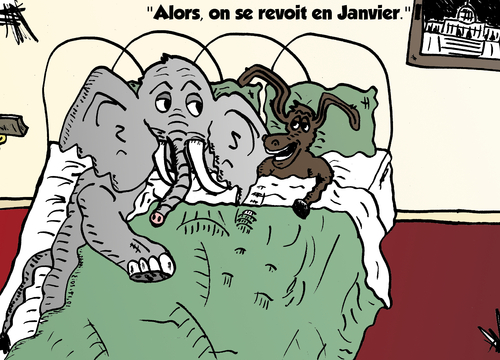 Cartoon: Affaire politique comique (medium) by BinaryOptions tagged democrate,republicain,ane,elephant,dems,gop,politique,compromis,affaires,affaire,fermeture,gouvernement,gouv,dette,capital,capitale,monetaire,option,binaire,negocier,options,binaires,investir,finances,argent,optionsclick,caricature,nouvelles