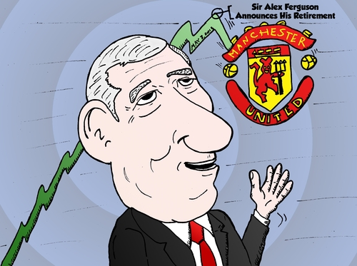 Cartoon: Alex Ferguson Editorial Cartoon (medium) by BinaryOptions tagged binary,option,options,trade,trader,trading,sir,alex,ferguson,football,soccer,sports,manager,retirement,retiring,stock,nyse,man,utd,manchester,united,news,caricature,editorial,financial,market