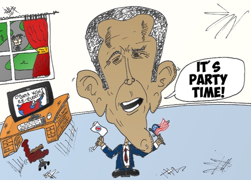 Cartoon: Barack Obama editorial cartoon (medium) by BinaryOptions tagged president,barack,obama,presidential,election,victory,american,caricature,editorial,business,comic,cartoon,optionsclick,binary,options,trader,option,trading,trade,news,national,satire,democracy,democrat,democratic,party