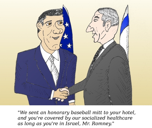 Cartoon: Bibi Mitt caricature (medium) by BinaryOptions tagged binary,option,trader,options,trading,optionsclick,mitt,romney,benjamin,binyamin,bibi,netanyahu,caricature,cartoon,comic,handshake,parody,politicians,diplomacy,allies,financial,investor,news,usd,nis