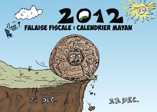 Cartoon: Calendrier maya falaise fiscale (medium) by BinaryOptions tagged option,binaire,optionsclick,trader,tradez,trading,options,binaires,calendrier,maya,falaise,fiscale,caricature,dessin,comique,comics,financier,boursier,economique,future,prevoir,predire