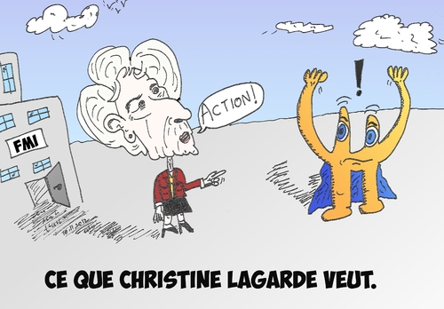 Cartoon: Christine Lagarde et Euroman (medium) by BinaryOptions tagged christine,lagarde,fmi,fonds,monetaire,international,euroman,euro,europe,europeen,eur,argent,dette,devises,forex,action,politique,caricature,editoriale,dessin,anime,comique,entreprise,optionsclick,trader,options,binaires,negociation,option,financement,commerce,nouvelles,infos,news,actualites