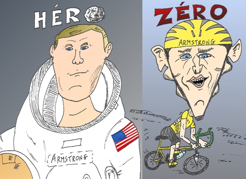 Cartoon: Deux ARMSTRONG en caricature (medium) by BinaryOptions tagged neil,armstrong,lance,astronaute,cycliste,options,binaires,option,binaire,trader,trading,optionsclick,caricature,dessin,comique,comics,news,nouvelles,infos,financier,boursier,explorateur,nasa,apollo