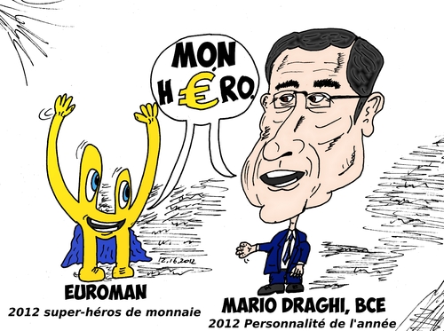 Cartoon: Euroman et Mario DRAGHI (medium) by BinaryOptions tagged mario,draghi,euroman,bce,caricature,comique,editorial,finance,financier,banquier,euro,devise,forex,devises,trader,tradez,trading,binaire,binaires,option,options,optionsclick