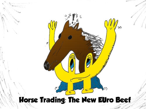 Cartoon: euroman horsemeat caricature (medium) by BinaryOptions tagged binary,option,options,optionsclick,trade,trader,trading,horse,meat,beef,cow,euroman,caricature,cartoon,webcomic,news,financial,editorial,business,economic,romania,france,england,europe