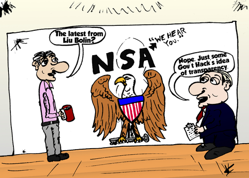 Cartoon: Invisible Transparent NSA Art (medium) by BinaryOptions tagged binary,option,options,trade,trader,trading,market,update,caricature,editorial,cartoon,webcomic,comic,satire,parody,liu,bolin,art,nsa,national,security,agency,government,news,business