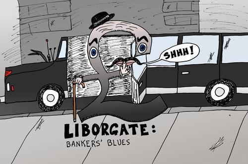 Cartoon: Liborgate Bankers Blues (medium) by BinaryOptions tagged binary,options,trading,option,trader,caricature,libor,comic,liborgate,cartoon,optionsclick,financial,business,editorial,satire,gbp,banker,bankers,blues