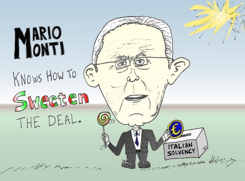 Cartoon: Mario Monti caricature (medium) by BinaryOptions tagged mario,monti,caricature,editorial,financial,business,comic,cartoon,optionsclick,binary,options,trader,option,trading,trade,italian,italy,economy,debt,finance,satire,parody,news,economic