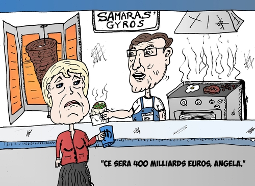 Cartoon: MERKEL et SAMARAS en cariacture (medium) by BinaryOptions tagged angela,merkel,antonis,samaras,allemagne,grec,gyro,grece,euro,eur,zone,union,europeenne,optionsclick,nouvelles,news,infos,actualites,options,binaires,negociation,option,trader,trading,tradez,editoriale,caricature,entreprise,politique