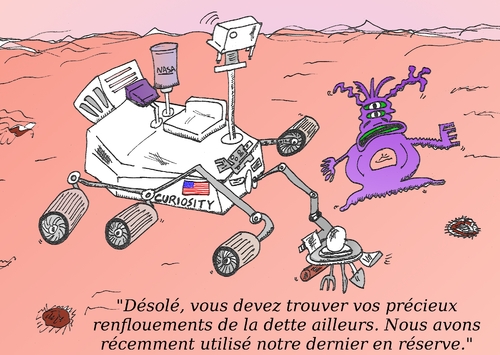 Cartoon: NASA Curiosity sur Mars en BD (medium) by BinaryOptions tagged caricature,nasa,curiosity,satire,extraterrestre,renfloument,nouvelles,news,infos,options,binaires,trading,trader,martien,comique,financier,boursier