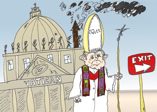 Cartoon: Pope Benedict XVI quits cartoon (medium) by BinaryOptions tagged binary,option,options,vatican,pope,benedict,optionsclick,caricature,cartoon,editorial,business,news,politics,religion,church,resign,trade,trading,comic