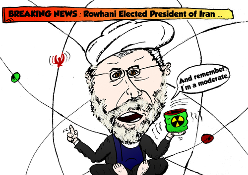 Cartoon: President Rowhani Caricature (medium) by BinaryOptions tagged optionsclick,binary,option,options,trade,trader,trading,rowhani,iran,iranian,president,elect,news,editorial,caricature,cartoon,comic,webcomic,financial,fiscal,energy,atomic,nuclear,power,politics,political,politician