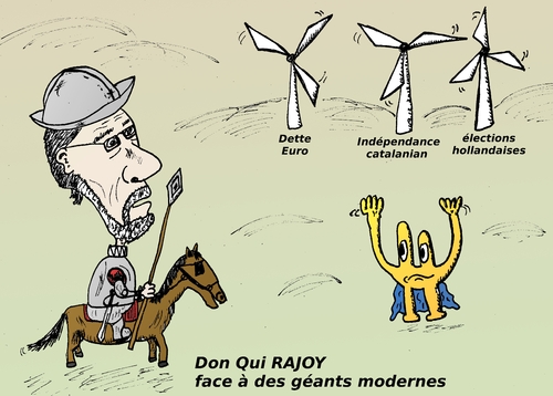 Cartoon: RAJOY Quichotte caricature (medium) by BinaryOptions tagged mariano,rajoy,caricature,don,quichotte,neerlandais,elections,pret,ecb,moulins,vent,catalanian,independance,editoriale,affaires,financieres,bande,dessinee,comique,optionsclick,trader,options,binaires,negociation,option,binaire,commerce,espagne,economie,dette,finances,satire,parodie,nouvelles,economiques,premier,ministre,politicien,politique