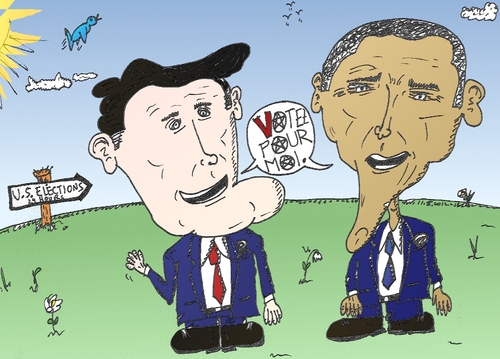 Cartoon: ROMNEY et OBAMA en caricature (medium) by BinaryOptions tagged mitt,romney,candidat,president,barack,obama,politique,caricature,editorial,comique,affaires,optionsclick,binaire,binaires,options,option,trading,trader,tradez,news,infos,nouvelles,actualites,satire