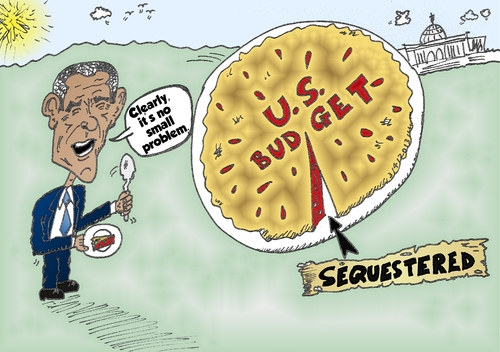 Cartoon: Sequestered Obama caricature (medium) by BinaryOptions tagged binary,option,options,trade,trader,trading,president,barack,obama,budget,economic,economy,pie,american,america,united,states,sequester,sequestered,sequestration,editorial,business,finance,news,caricature,comic,cartoon,webcomic