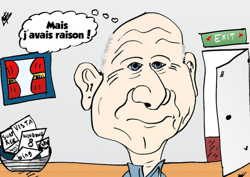 Cartoon: Steve Ballmer quitte (medium) by BinaryOptions tagged steve,ballmer,microsoft,pdg,caricature,comique,bd,comic,webcomic,msft,news,infos,nouvelles,actualites,quitte,sortie,retraite,financier,boursier,technologie,editoriale