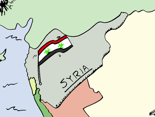 Cartoon: Syrian WMD flag cartoon (medium) by BinaryOptions tagged syria,wmd,weapons,chemical,biohazard,flag,economic,oil,gas,military,ordinance,binary,option,options,trade,investing,finance,money,optionsclick,editorial,cartoon,caricature,political,business,news