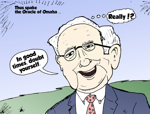 Cartoon: Warren Buffet Cartoon Doubt (medium) by BinaryOptions tagged binary,bianry,option,options,trade,trader,trading,news,optionsclick,warren,buffet,investor,strategy,investment,doubt,financial,editorial,caricature,webcomic,cartoon,comic