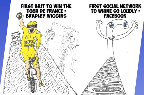 Cartoon: Wiggins and facebook caricatured (medium) by BinaryOptions tagged binary,option,trader,options,trading,caricature,tour,france,wiggins,facebook,nasdaq,editorial,investor,cartoon,investment,comic,sports,cycling,social,network