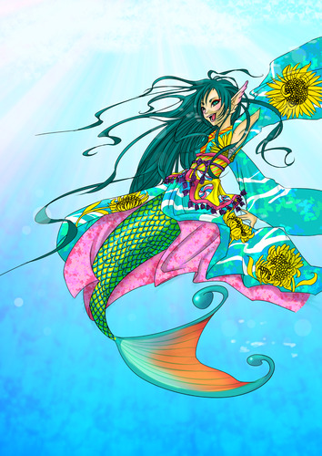 Cartoon: The change of dress (medium) by meyco tagged japan,japanese,summer,mermaid,sea