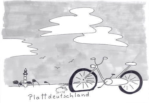 Cartoon: Plattdeutschland (medium) by heike gerber tagged fahrrad,norddeutschland,leuchturm,panne,grau