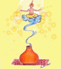 Cartoon: Sim Sa La Bim (medium) by KatrinKaciOui tagged djin,flaschengeist,zauberer,zauberei,wünsche,werden,wahr,flasche,teppich,zauberstaub