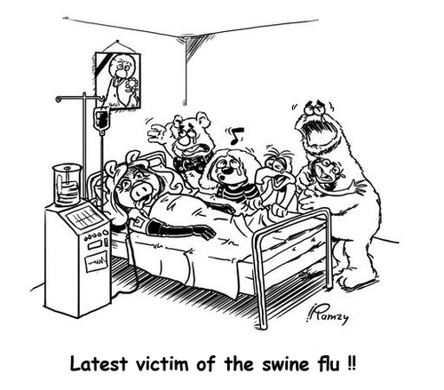 Cartoon: Latest victim of the swine flu ! (medium) by ramzytaweel tagged swine,flu,sesame,street,miss,piggy