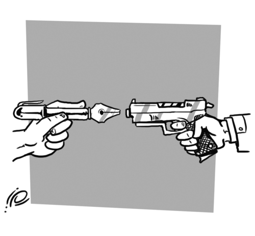 Cartoon: Power of Jurnalism (medium) by ramzytaweel tagged occupation,jurnalism,gun