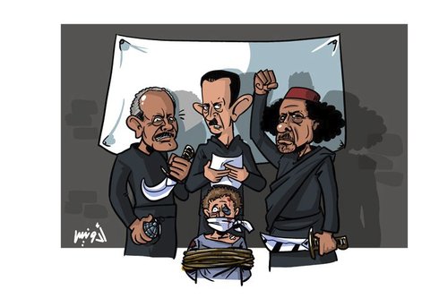 Cartoon: Kidnapping arab World (medium) by ramzytaweel tagged kaddafi,ali,yemen,bashar,reform,freedome,syria