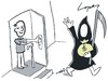 Cartoon: Death Bribe (small) by Lopes tagged death,grim,reaper,old,man,money,bribe,bag,door,life,goodbye
