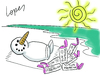 Cartoon: Snowman on Vacation (small) by Lopes tagged snowman,vacation,sun,protection,beach,winter,summer,sand