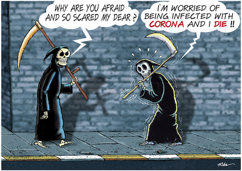 Cartoon: Angel of death and Corona (medium) by Ridha Ridha tagged angel,of,death,corona,cartoon,ridha