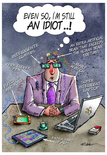 Cartoon: Artificial intelligence today (medium) by Ridha Ridha tagged artificial,intelligence,obsession,competition,modern,electronic,devices