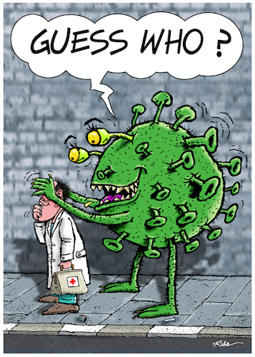 Cartoon: Guess Who (medium) by Ridha Ridha tagged guess,who,virus,corona,doctors,scientists,cartoon,ridha